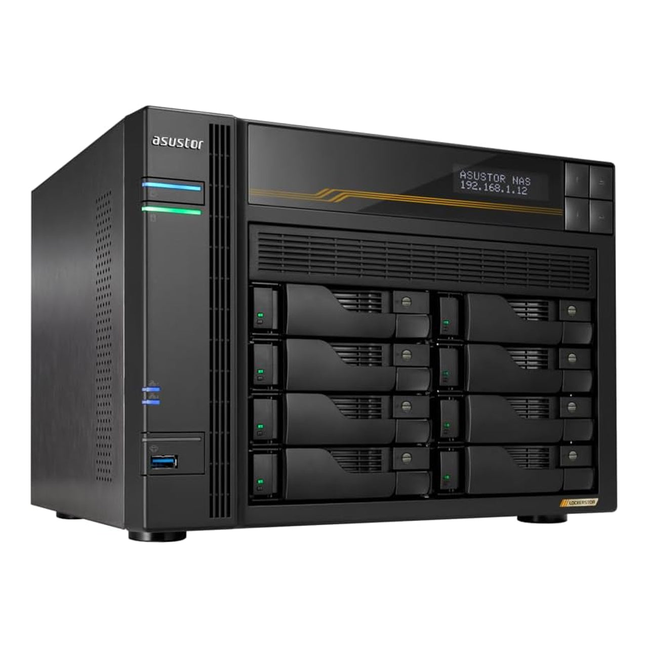 Asustor Lockerstor 8 Gen3 8 Bay NAS, Quad-Core 2.3GHz CPU,2x 10GbE Ports,16G ECC DDR5,4x M.2 SSD Slots (Diskless) AS6808T