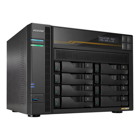Asustor Lockerstor 8 Gen3 8 Bay NAS, Quad-Core 2.3GHz CPU,2x 10GbE Ports,16G ECC DDR5,4x M.2 SSD Slots (Diskless) AS6808T