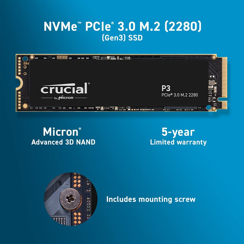 Crucial P3 2TB PCIe 3.0 3D NAND NVMe M.2 SSD, up to 3500MB/s