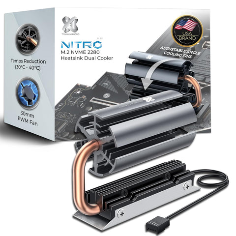 Titanium Micro Nitro Flex M.2 SSD M.2 2280 SSD Rocket Heatsink Built-in 30mm PWM Cooling Fan TMHSFM9NITROFLEX