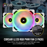 Refurbished Corsair LL Series LL120 RGB, 120mm RGB LED Fan, 3 Pack w/ Lighting Node PRO (White) CO-9050092-WW/RF