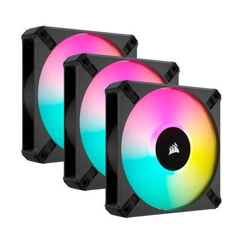 Refurbished Corsair iCUE AF120 RGB Elite 120mm PWM 3 Fan Kit Eight RGB LEDs Fluid Dynamic Bearing (Black) CO-9050154-WW/RF