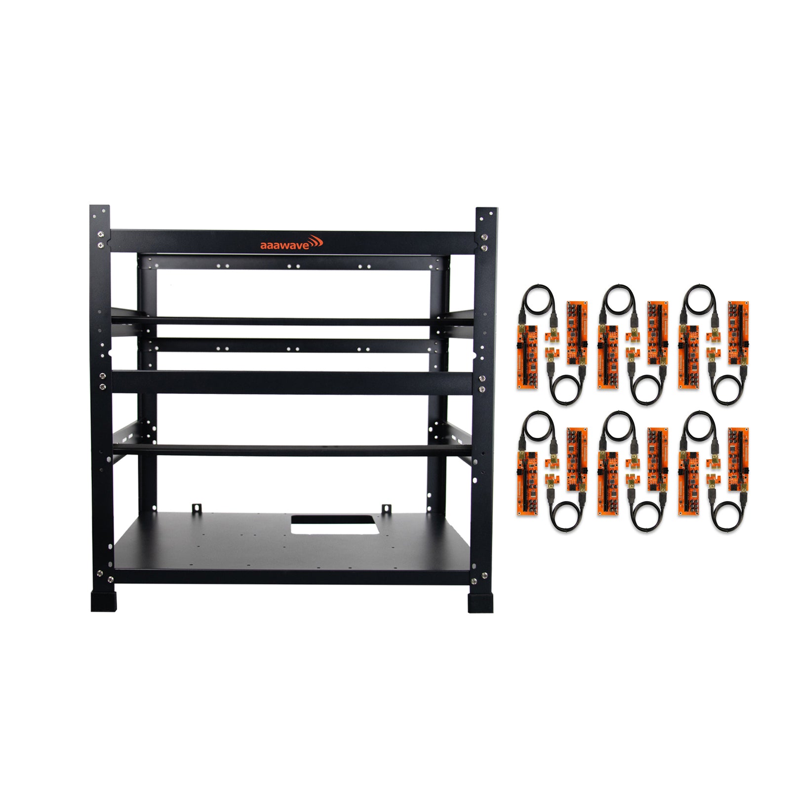 AAAwave 12GPU Mining Rig Frame and 12 x AAAwave PCIE Riser VER 011 PRO 1x to 16x Graphic Extension for GPU Mining