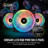 Refurbished Corsair LL Series LL120 RGB 120mm Dual Light Loop LED PWM fan 3 Pack (Black) CO-9050072-WW/RF