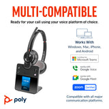 Poly Savi 8420 Office Headset Teams Stereo Wireless Bluetooth/DECT 590.6 ft On-ear Noise Cancelling 8L7F5AA#ABA