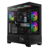 GAMDIAS GD-Atlas M1 Black Mid Tower Gaming Computer Case w/Display& App, ATX Tempered Glass PC Case, Built-in 3X 120mm ARGB PWM Fans, Up to RTX 4000 GPU/VGA 410mm& 360mm AIO/Radiator& 6x120mm Fans& 160mm CPU Cooler