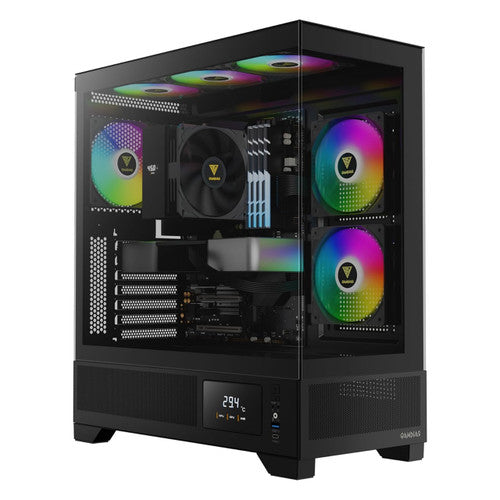 GAMDIAS GD-Atlas M1 Black Mid Tower Gaming Computer Case w/Display& App, ATX Tempered Glass PC Case, Built-in 3X 120mm ARGB PWM Fans, Up to RTX 4000 GPU/VGA 410mm& 360mm AIO/Radiator& 6x120mm Fans& 160mm CPU Cooler