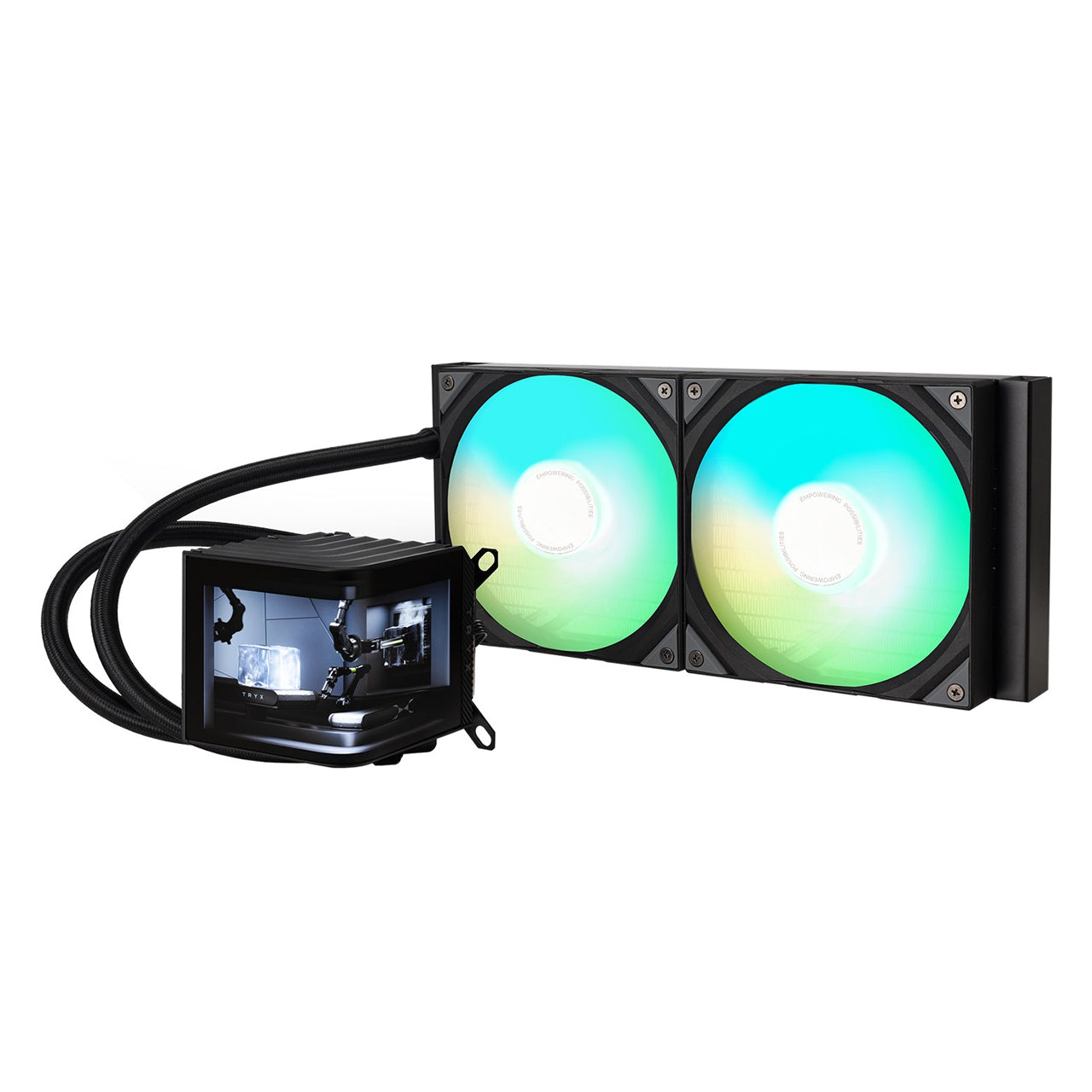 TRYX Panorama 280 Muti-Compatible ARGB AMOLED L-Shaped 3D Anamorphic Display Custom AIO Cooler (Black) L-P280A-AS2M-G0K