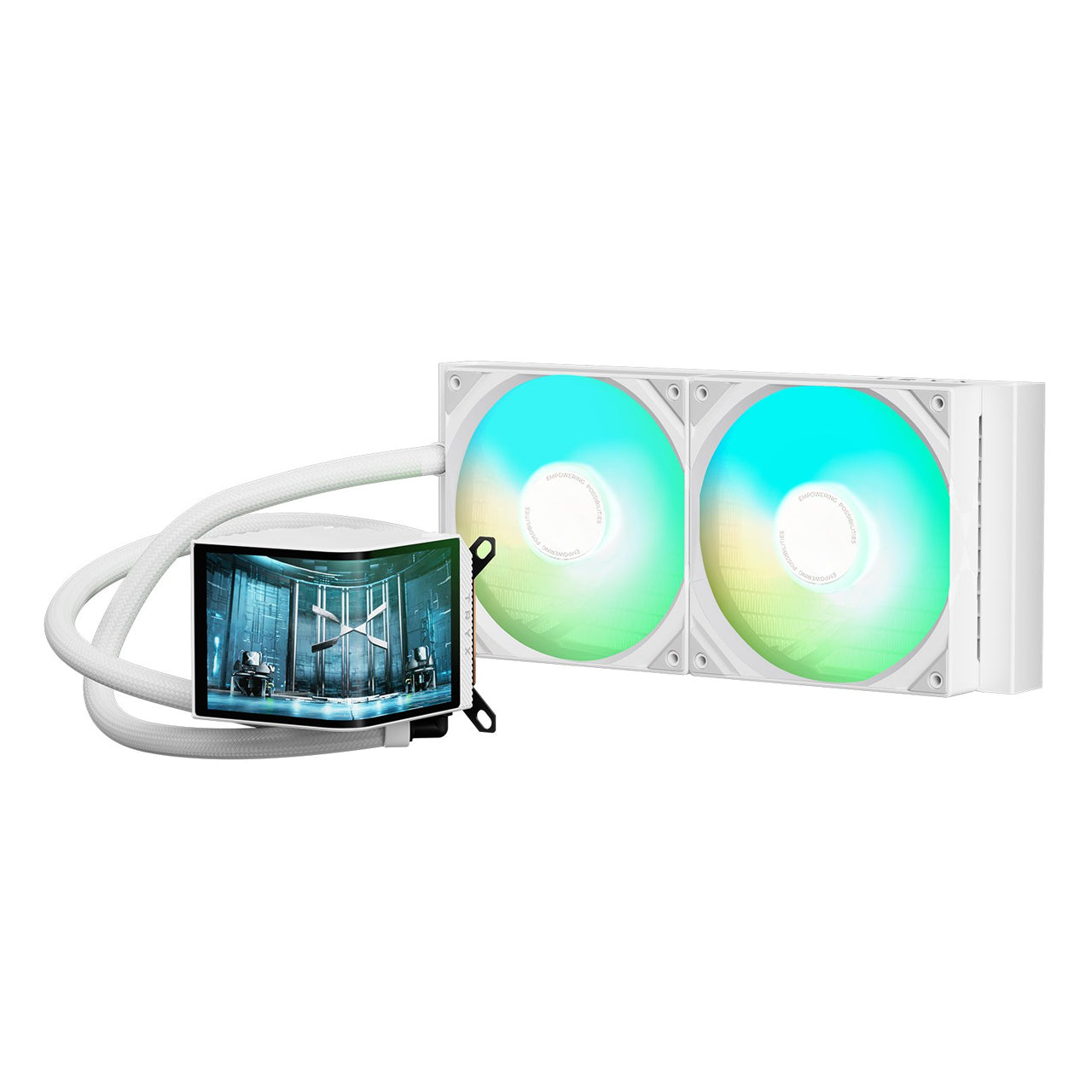 TRYX Panorama 280 Muti-Compatible ARGB AMOLED L-Shaped 3D Anamorphic Display Custom AIO Cooler (White) L-P280A-AS2M-G0W