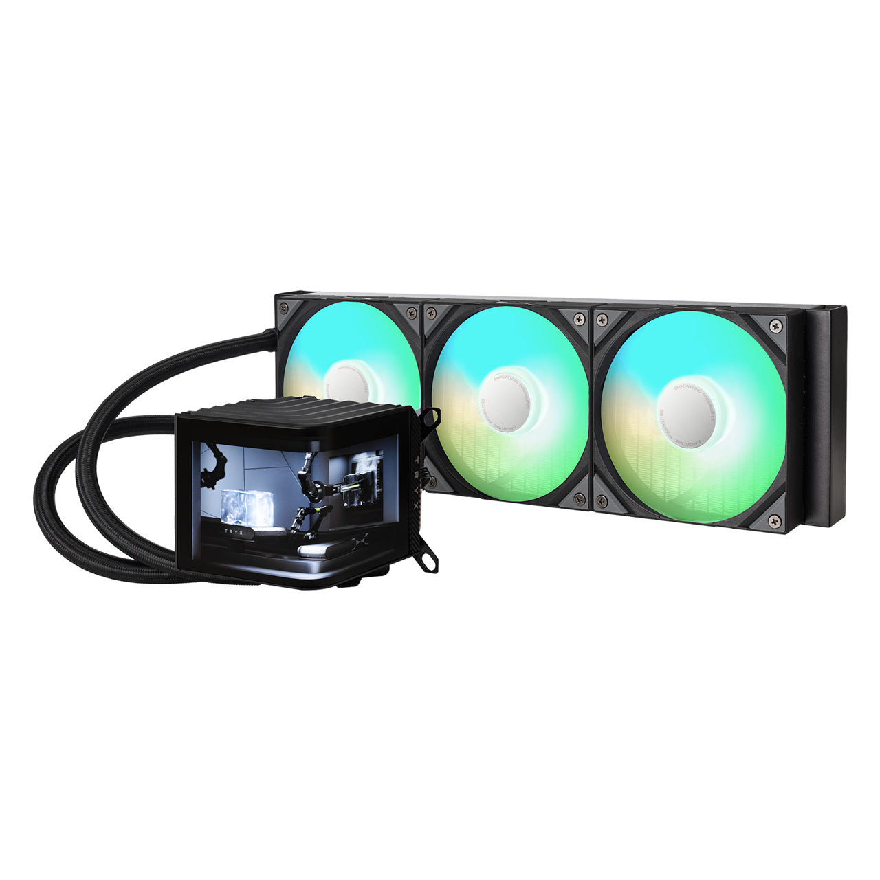 TRYX Panorama 360 Muti-Compatible ARGB AMOLED L-Shaped 3D Anamorphic Display Custom AIO Cooler (Black) L-P360A-AS3M-G0K