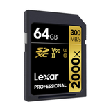 Lexar LSD2000064G-BNNNU Professional 2000x 64GB SDXC UHS-II Card w/o Reader, Up to 300MB/s Read