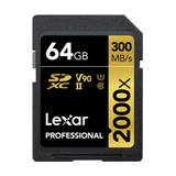 Lexar LSD2000064G-BNNNU Professional 2000x 64GB SDXC UHS-II Card w/o Reader, Up to 300MB/s Read