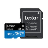 Lexar LSDMI512BBNL633A 512GB High-Performance UHS-I Class 10 U3 633x microSDXC Memory Card with SD Adapter