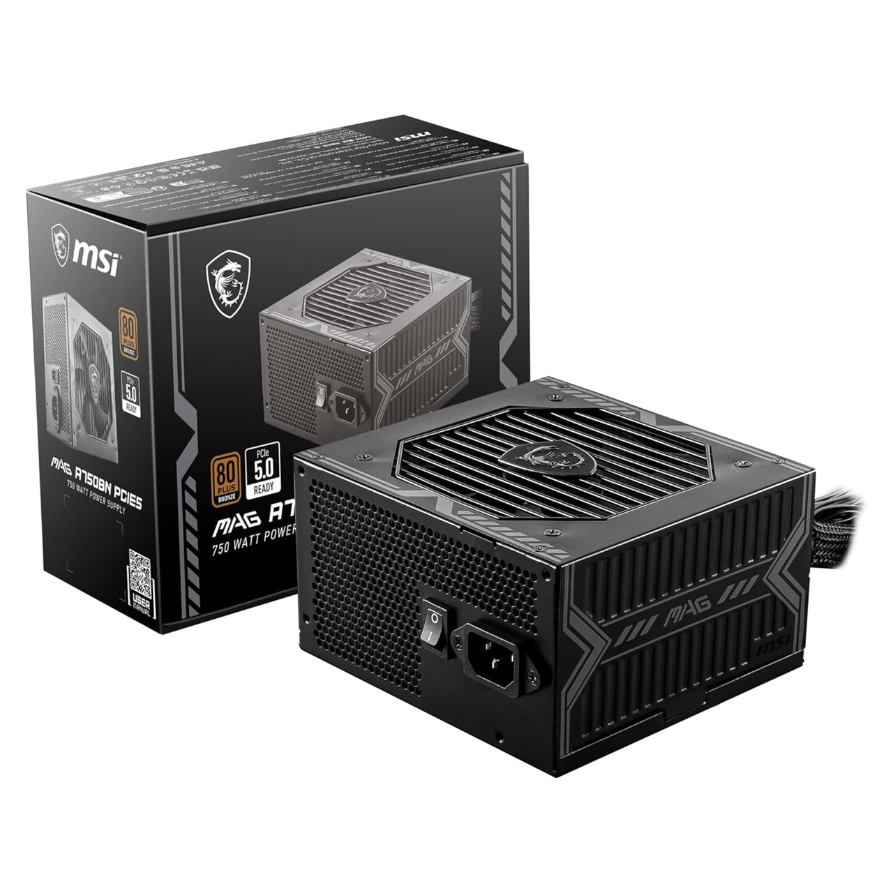 MSI MAG A750BN PCIE5 Gaming Power Supply - PCIE 5.1 Ready - 80 Plus Bronze Certified 750w - Compact Size - ATX PSU