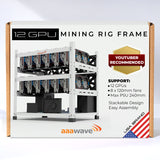 12GPU Mining Rig Frame - The Sluice V2 Steel Open Frame Mining Rig Case, Stackable Chassis for Crypto Coin Currency - Frame Only (White) AAAIRMC12WH