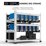 12GPU Mining Rig Frame - The Sluice V2 Steel Open Frame Mining Rig Case, Stackable Chassis for Crypto Coin Currency - Frame Only (White) AAAIRMC12WH