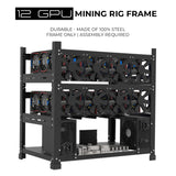 12GPU Mining Rig Frame - The Sluice V2 Steel Open Frame Mining Rig Case, Stackable Chassis for Crypto Coin Currency - Frame Only (Black) AAAIRMC12