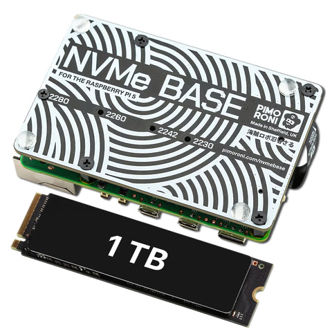 Pimoroni NVMe Base M.2 HAT PCIe Extension w/ 1 TB M.2 2280 Internal Solid State Drive SSD