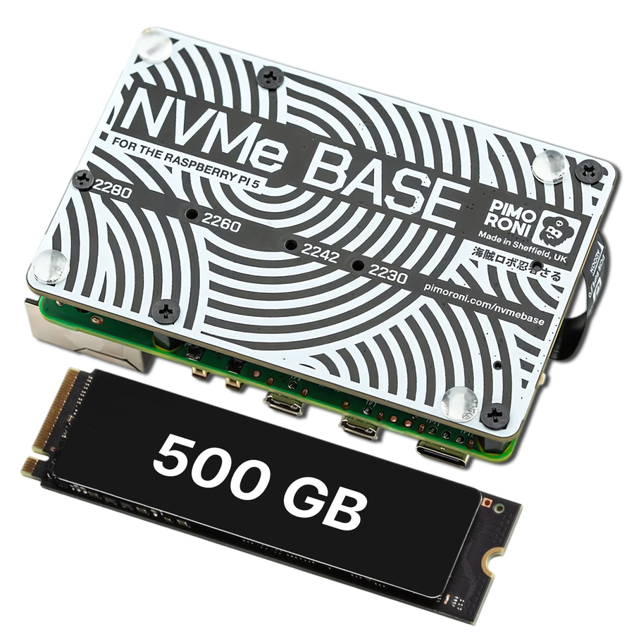 Pimoroni NVMe Base M.2 HAT PCIe Extension w/ 512 GB M.2 2280 Internal Solid State Drive SSD