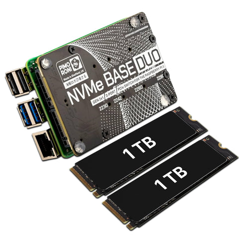 Pimoroni NVMe Base Duo M.2 HAT PCIe Extension w/ (2-Pack) of 1 TB M.2 2280 Internal Solid State Drive SSD