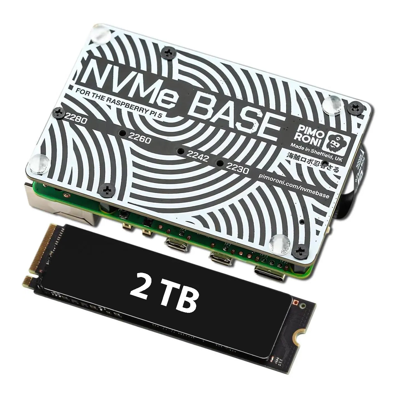 Pimoroni NVMe Base M.2 HAT PCIe Extension w/ 2TB M.2 2280 Internal Solid State Drive SSD