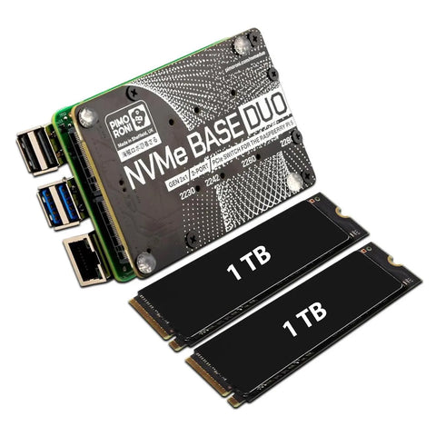 Pimoroni NVMe Base Duo M.2 HAT PCIe Extension w/ (2-Pack) 2TB M.2 2280 Internal Solid State Drive SSD