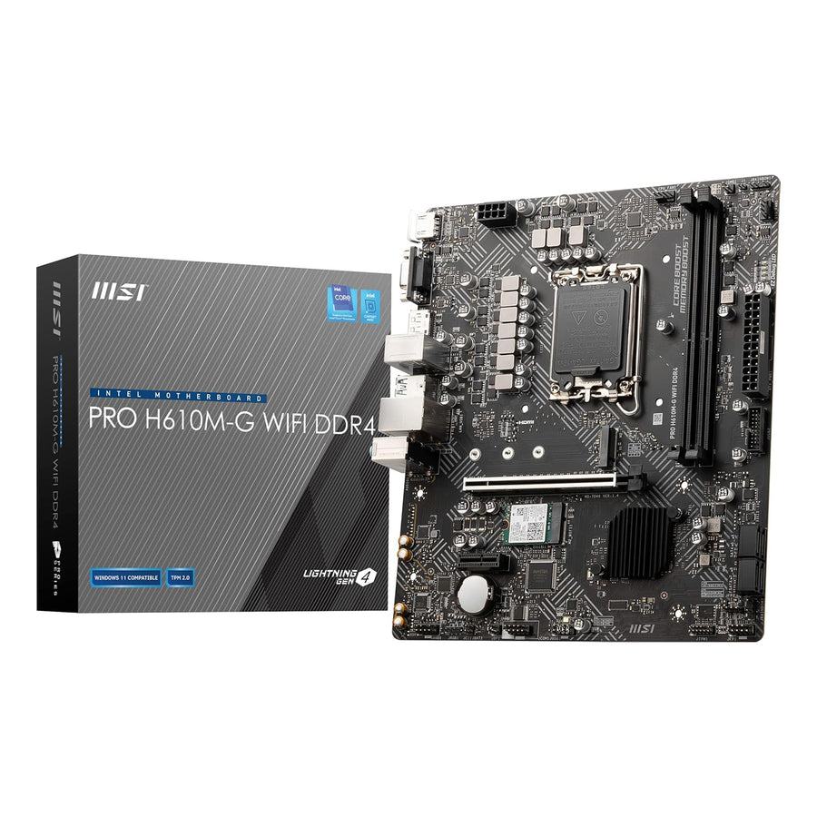 MSI LGA 1700 Socket, DDR4, PCIe 4, 2.5G LAN, SATA 6Gb/s, M.2 Slots, USB 3.2, Wi-Fi 5, mATX PRO H610M-G WiFi DDR4