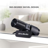 AVerMedia PW313 Live Streamer CAM Full HD 1080P Streaming Webcam, Privacy Shutter, Dual Microphone, 360 Degree Swivel Design, Exclusive AI Facial Tracking Stickers