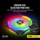 Corsair QL Series, Ql120 RGB, 120mm RGB LED Fan, 3 Pack Compatible with Desktop (Black) CO-9050098-WW