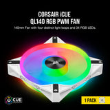 Corsair CO-9050105-WW QL Series, iCUE QL140 RGB, 140mm RGB LED PWM  Single Fan- White