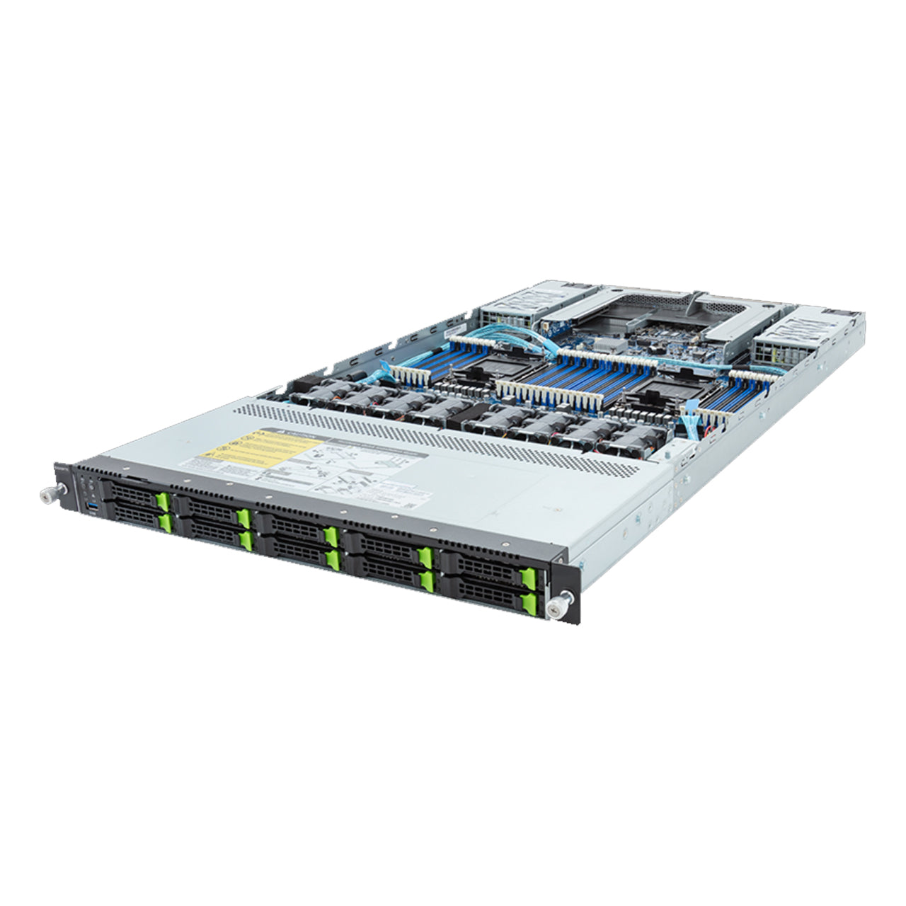 Gigabyte 1U Rack Server - 5th/4th Gen Intel Xeon Scalable, Dual CPU, 10x 2.5 Gen4 NVMe/SATA/SAS Bays R183-S94 Rev. AAC1