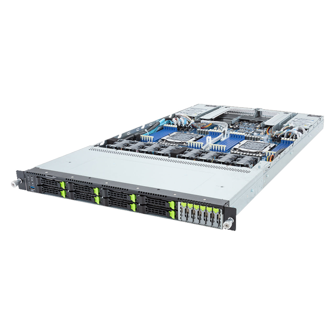 Gigabyte 1U Rack Server - AMD EPYC 9004 Dual CPU, 6x E1.S NVMe + 8x Gen5 NVMe/SATA/SAS-4 Bays, 2x 1Gb/s LAN Ports R183-Z95 Rev. AAD1