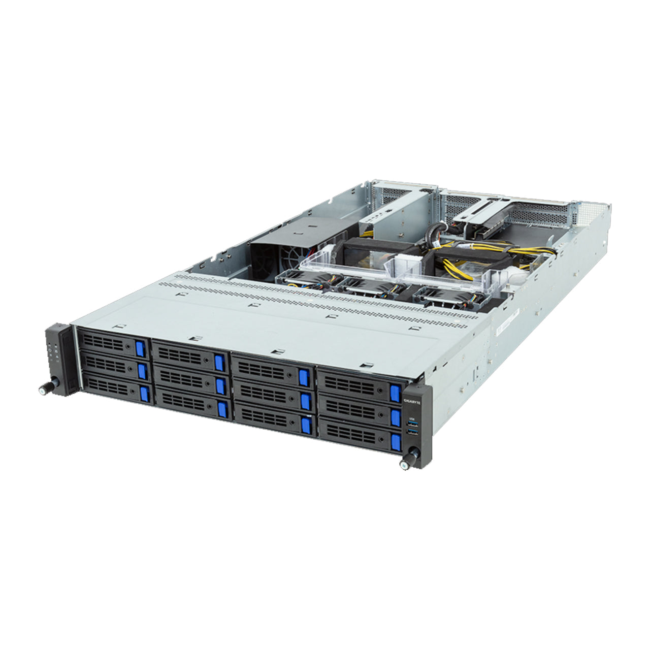 Gigabyte 2U Rack Server - AMD EPYC 8004, 4x PCIe Gen5 GPUs, 1xM.2 Gen3, 12 DIMM Slots, 12x 3.5/2.5 SATA/SAS Bays R243-EG0 Rev. AAL1
