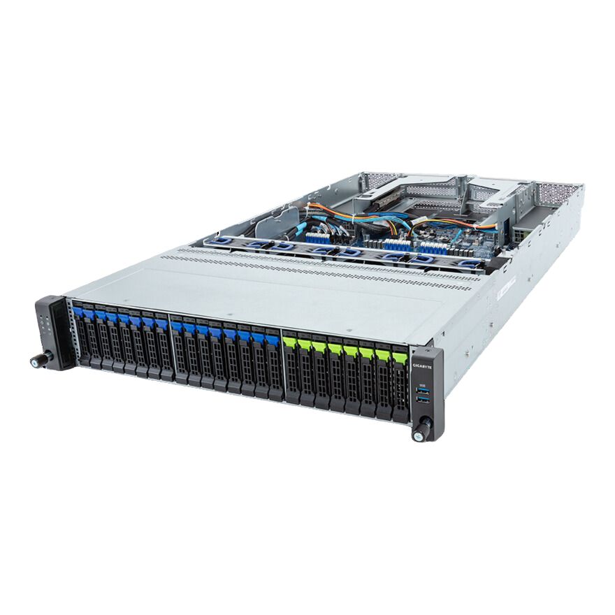 Gigabyte 2U Rack Server - AMD EPYC 9004, Dual CPU, 3x Gen3 M.2, 3x PCIe Gen3 Slost, 24x Gen5 NVMe/SATA/SAS-4 Bays R283-Z96 Rev. AAE3