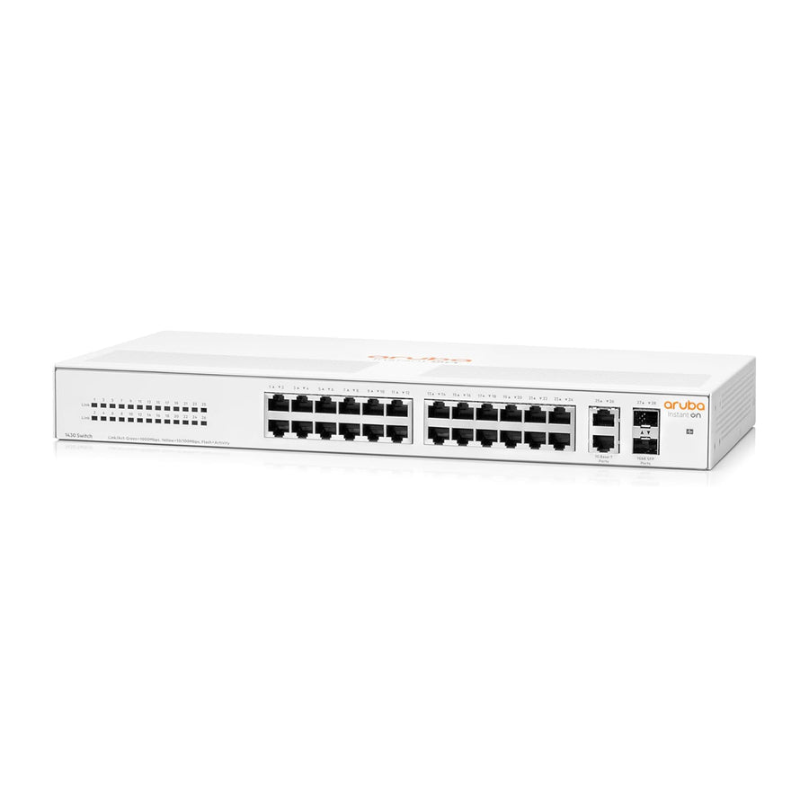 HPE Networking Instant On 1430 26-Port Gb Unmanaged Layer 2 Ethernet Switch | 26x 1G | 2X SFP Uplink | Fan-Less | US Cord | R8R50A#ABA