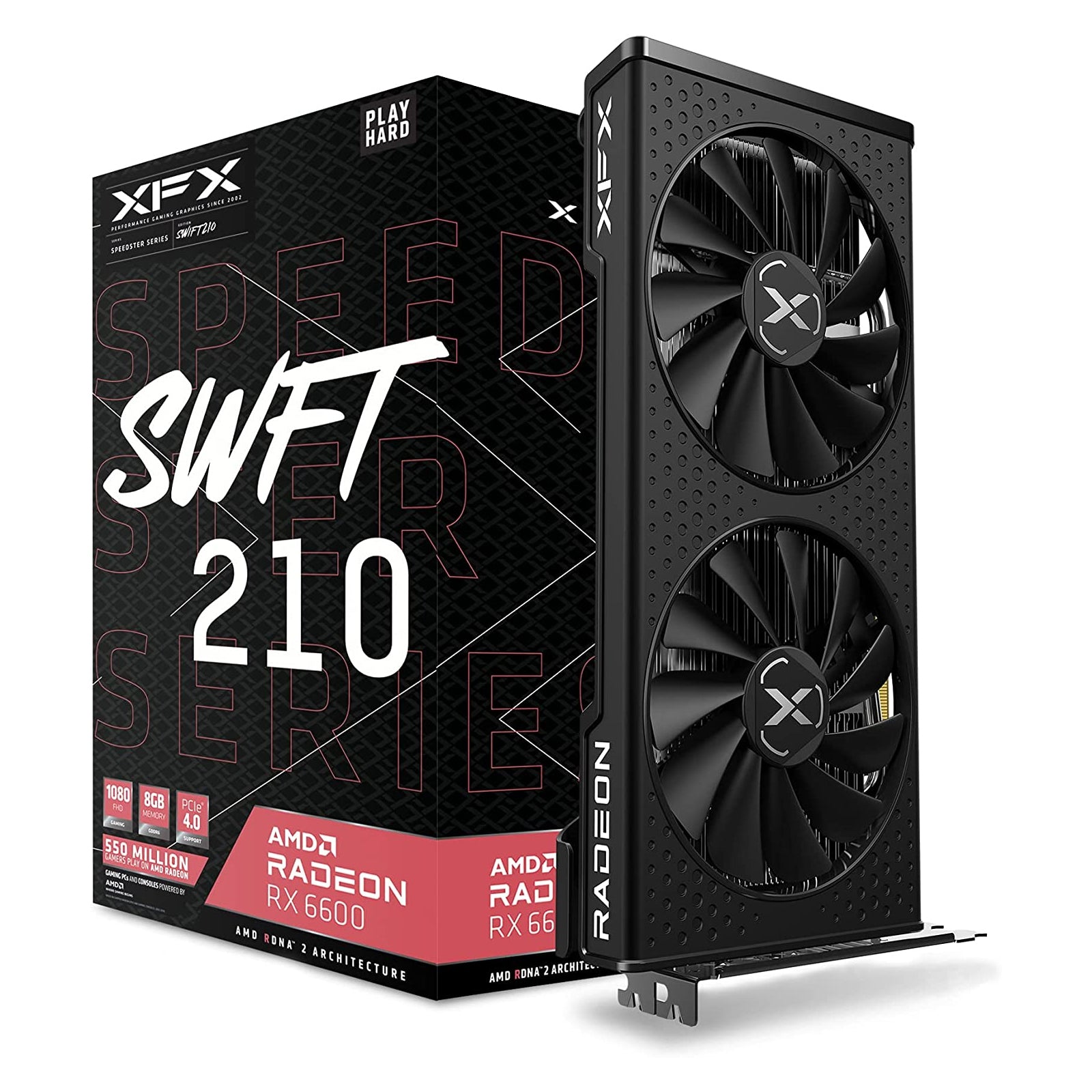 XFX RX-66XL8LFDQ SPEEDSTER SWFT 210 RADEON RX 6600 CORE Gaming Graphics Card with 8GB GDDR6 HDMI 3xDP, AMD RDNA 2