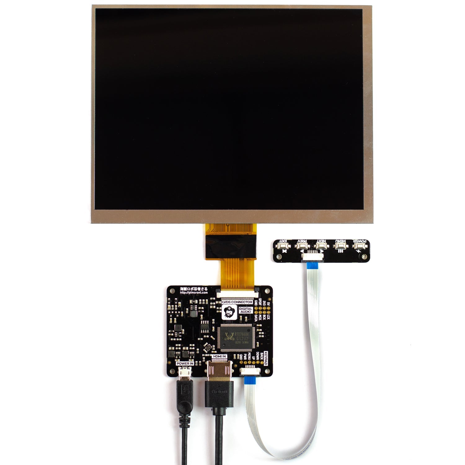 Pimoroni PIM372 HDMI 8" LCD Screen Kit for Raspberry Pi (1024x768) keypad and keypad ribbon cable inclded