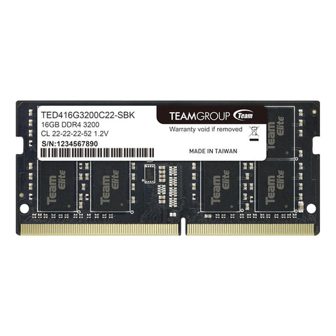 TEAMGROUP TED416G3200C22-S01  Elite DDR4 16GB Single 3200MHz PC4-25600 CL22 SODIMM 260-Pin Memory Module Ram