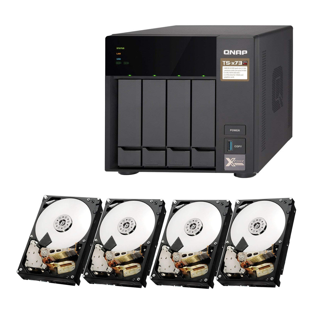 Special bundle - Qnap TS-473-4G-US 4-bay NAS/iSCSI IP-SAN + Pack of 4 - HGST 0S04007 Deskstar NAS 3.5-Inch 6TB Internal Hard Drive