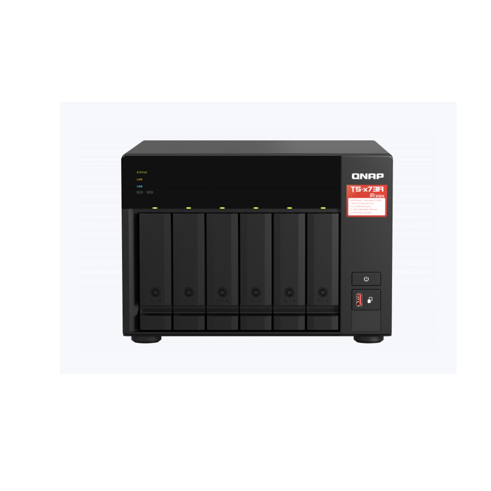 QNAP TS-673A 6-bay NAS/iSCSI IP-SAN, AMD Ryzen V1000 series V1500B 4C/8T 2.2 GHz, 8GB RAM, two 2.5GbE, 10G-ready