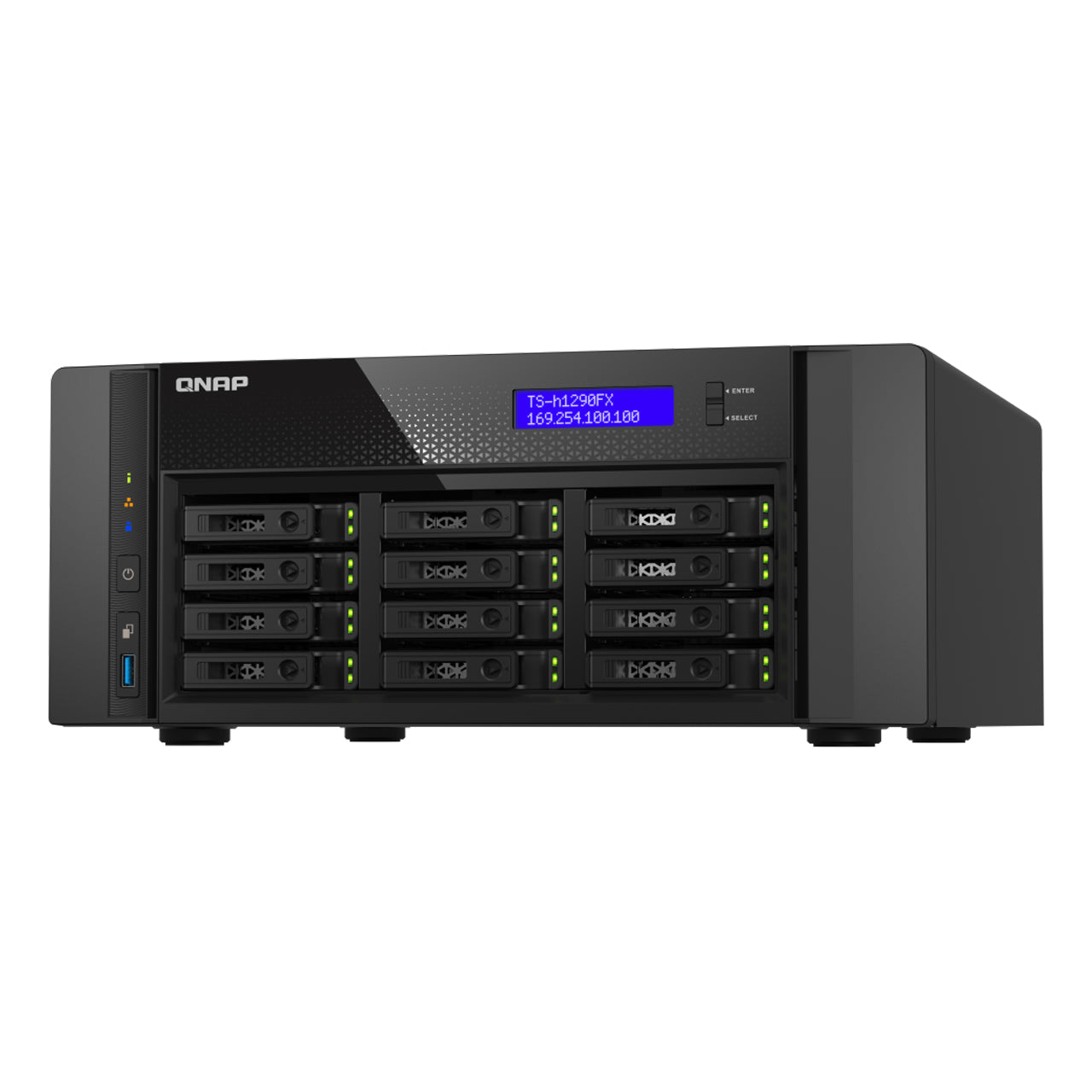 QNAP TS-H1290FX-7302P-256G-US 12-Bay all-flash desktop NAS, AMD EPYC 7302P (up to 3.2GHz),256GB ECC RAM, 2 x 2.5GbE