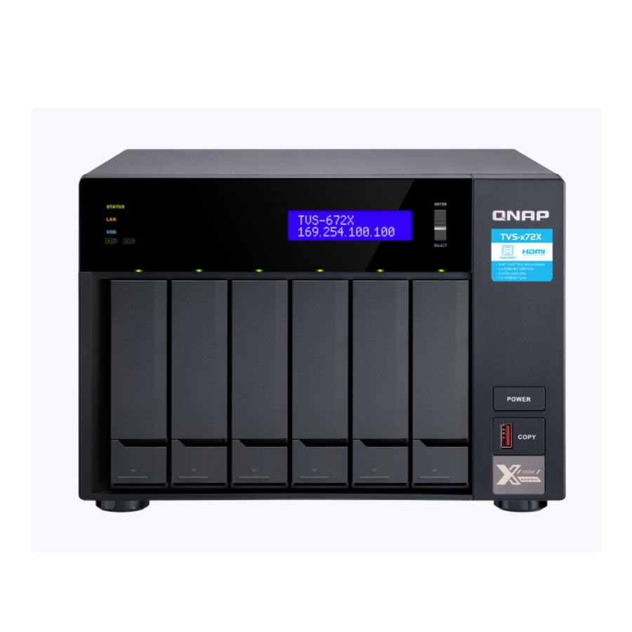 QNAP TVS-672X 6-bay NAS/iSCSI IP-SAN,Intel Core i3-8100T 4-Core 3.1 GHz, 8GB DDR4 RAM, 10GbE*1 (BASE-T), 1GbE*2