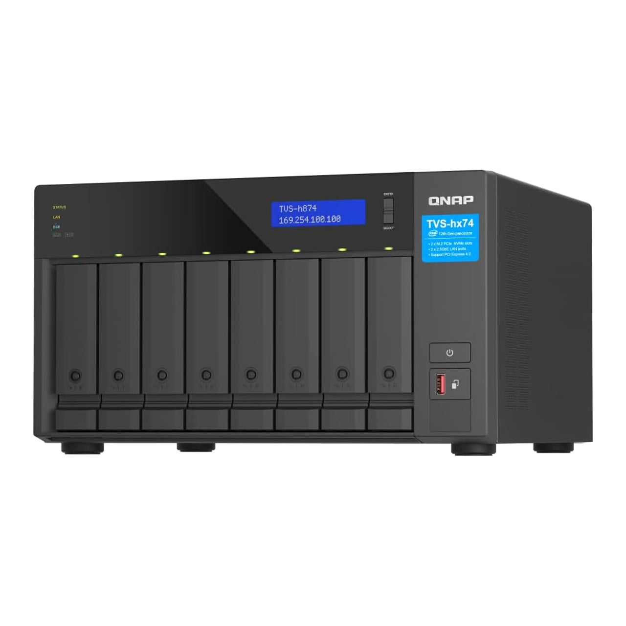 QNAP 8 Bay NAS 12th Gen Intel Core CPU, 64GB DDR4 RAM, 10GbE & 2.5 GbE Networking and PCIe Gen 4 TVS-h874X-i9-64G-US