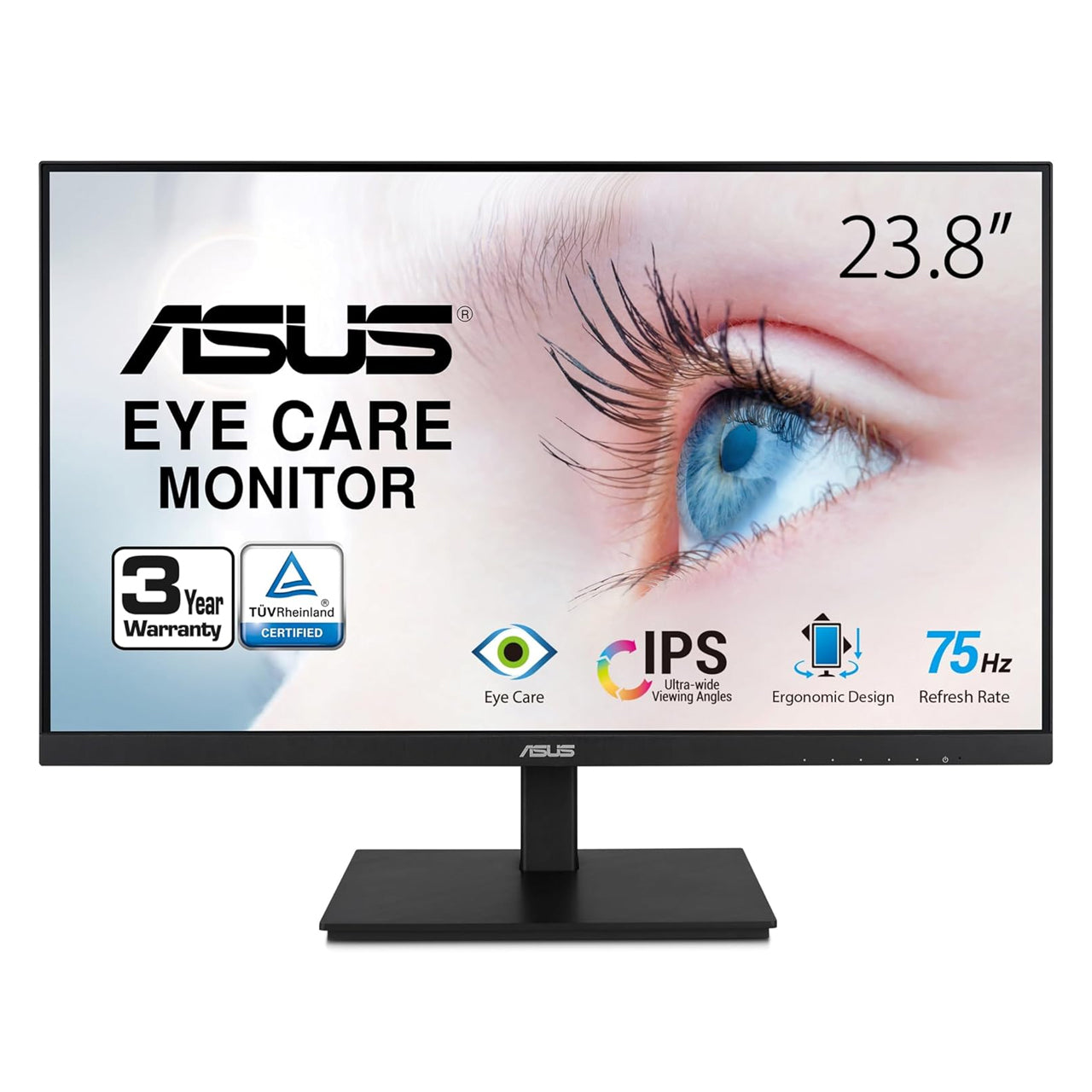 ASUS 23.8”1080P Monitor-Full HD, IPS, 75Hz, Speakers Adaptive-Sync Low Blue Light Flicker, VESA Mountable Frameless VA24DQSB