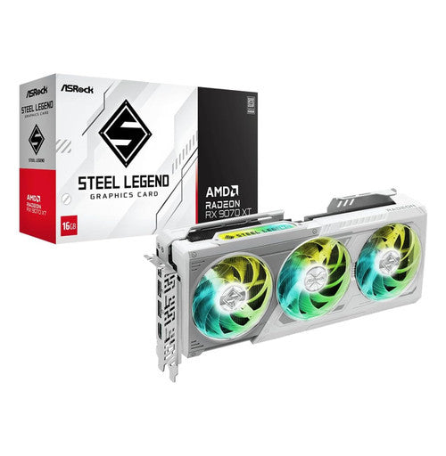 ASRock VG-9070XT SL16G AMD Radeon RX 9070 XT Steel Legend 16GB White GPU 20Gbps GDDR6 256Bit PCIe5.0 800W Graphics Card