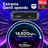 Crucial T705 2TB PCIe Gen5 NVMe M.2 SSD-Up to 14,500 MB/s -Game Ready-Internal Solid State Drive (PC) CT2000T705SSD3