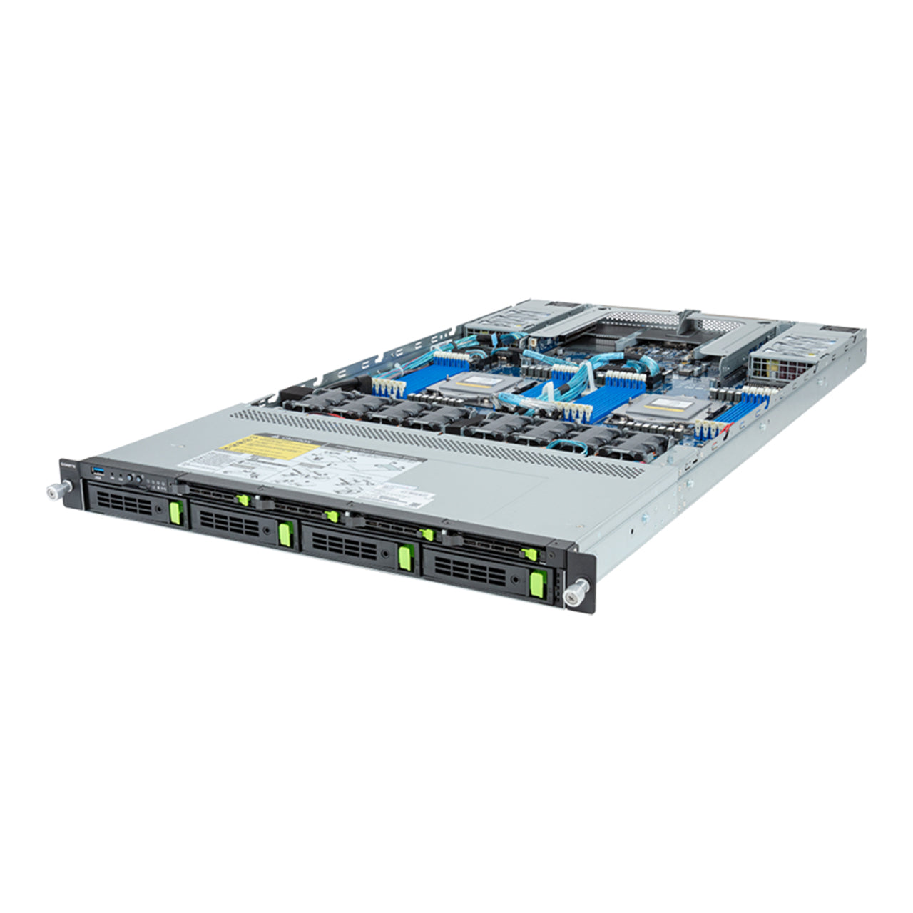 Gigabyte 1U Rack Server Barebone - AMD EPYC 9004, Dual CPU, 3x Gen3 M.2, 24x DIMMs, 8x Gen4 NVMe/SATA/SS Bays (R183-Z91 rev. AAD1)