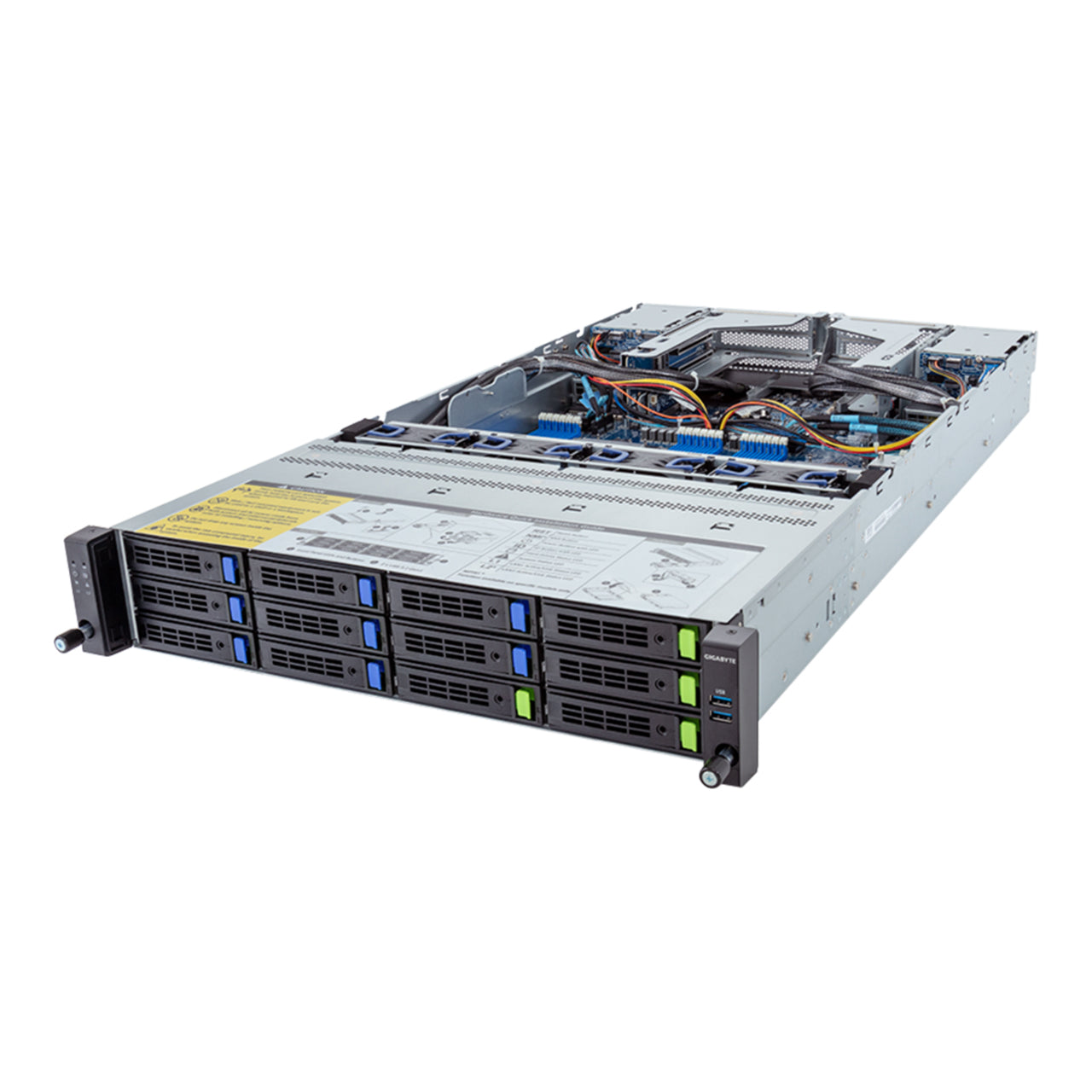 Gigabyte 2U Rack Server Barebone - AMD EPYC 9004, Dual CPU, 3x M.2, 24x DIMM Slots, 12+4 Gen4 NVMe/SATA/SAS Bays (R283-Z90 rev. AAD2)