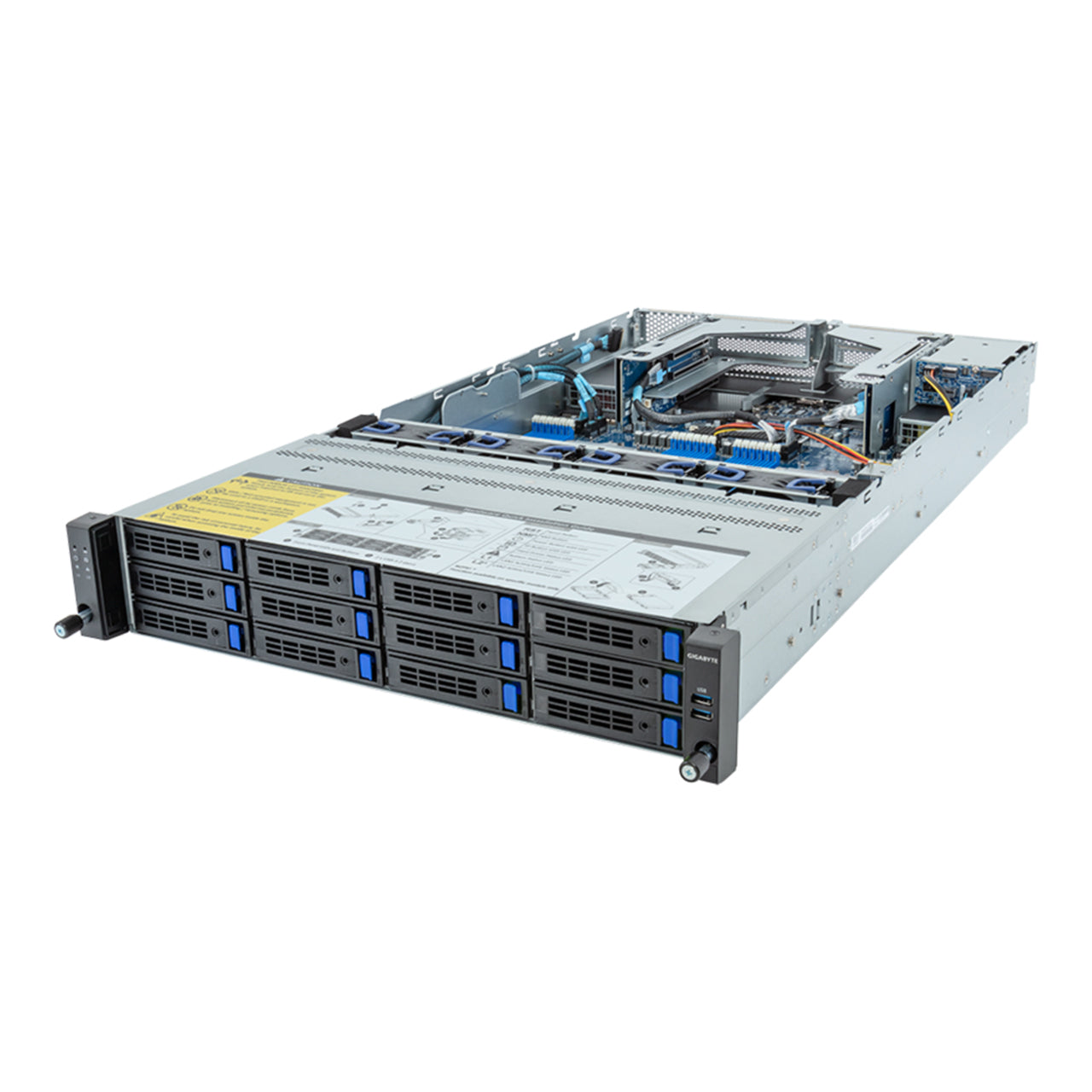 Gigabyte 2U Rack Server Barebone - AMD EPYC 9004, Dual CPU, 3x Gen3 M.2, 24x DIMM Slots, 12+2 SATA/SAS Bays (R283-Z91 rev. AAD2)
